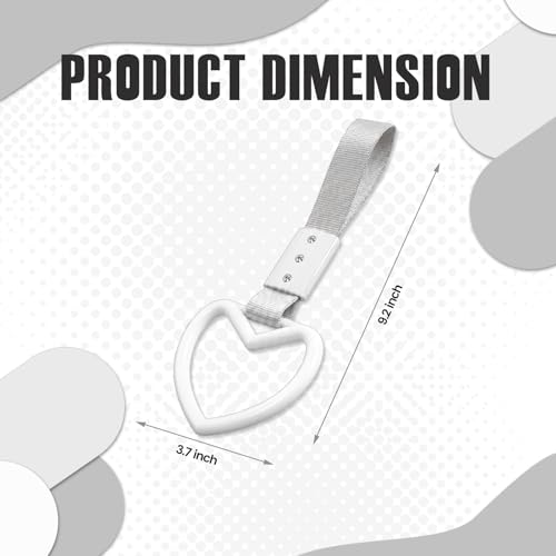 Image of 2PCS Heart Shaped Car Handle Straps, Rear Bumper Warning Keychain Ring for Car Exterior Accessories (White-Silver)