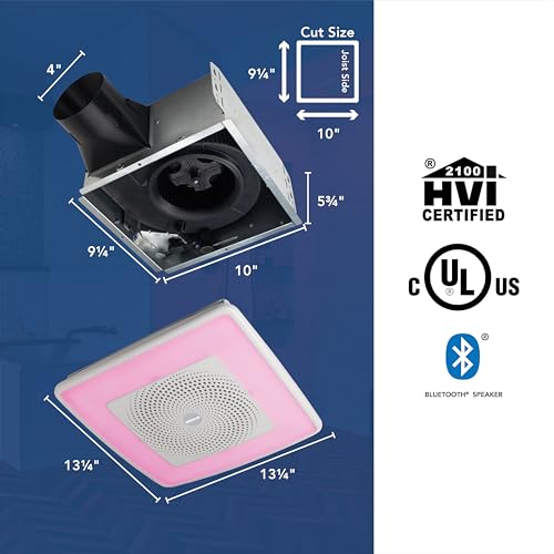 Image of Broan-NuTone ChromaComfort Bathroom Exhaust Fan with Bluetooth Speaker, Powerful 110CFM /1.5 Sones, 24-color LED Light, SPK110RGBL, Wall Switch