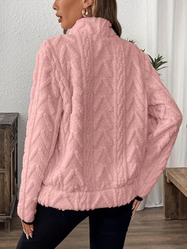 Crsiphee Women's Sherpa Fleece Pullover Half Zip Plush Teddy Fleece Sweatshirt with Pockets Cozy Oversized Winter Outwear for Fall and Winter 2025 Pink M