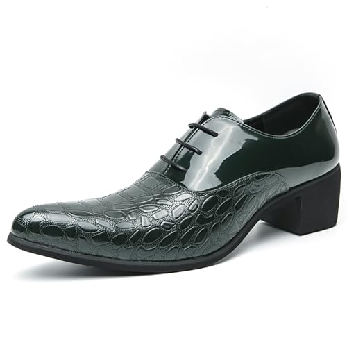 Men's Patent Leather Printing Chunky Heel Dress Oxford Shoes Classic Pointed Toe Lace Up Comfort Low Top Anti-Slip Business Formal Shoes Casual Business Wedding Party