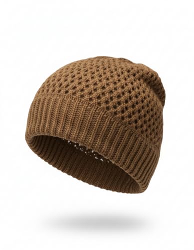styleBREAKER Strick Beanie Mütze mit luftiger Ajour-Struktur | doppellagige Longbeanie im Grobstrick Design | elastische Wintermütze Unisex, Farbe:Cognac
