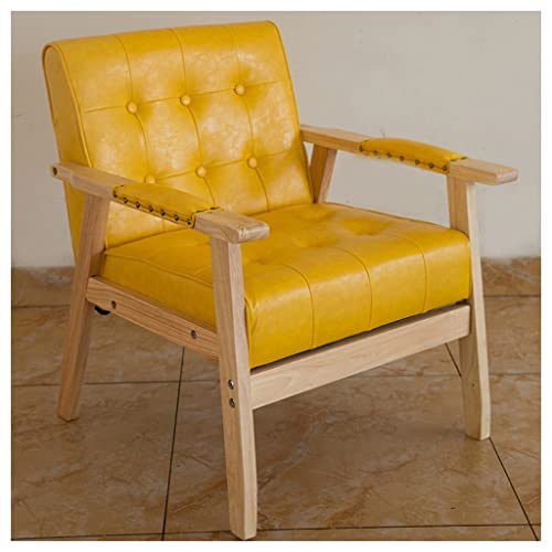 Moderno sillón tapizado de cuero amarillo para sala de estar, sillas de comedor con respaldo de ala de mediados de siglo con reposabrazos, elegante silla de lectura para dormitorio o sala de recepción