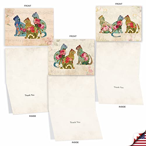 Image of The Best Card Company 10 Assorted Cat Thank You Note Cards Boxed Set 4 x 5.12 Inch with Envelopes (10 Designs, 1 Each) Catfigurations M6452TYG