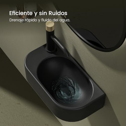 EMKE Hänge-Waschbecken, 400 x 215 x 120 mm, kompaktes und elegantes Waschbecken für kleine Badezimmer und Gäste-WC – Wasserhahn auf der linken Seite, Wandmontage, Mattschwarz