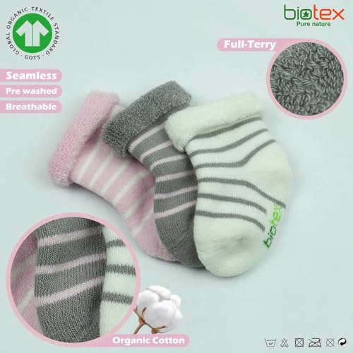 3 Pairs Baby Girl and Boy Organic Cotton Socks in Gift Box, Cushion, Newborn Infant Toddler Terry Socks, 0-12 Months2