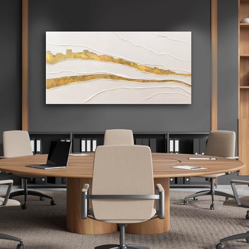Image of VAYIMDH Minimalist Wall Decor Line Art Gold Modern Wall Art Abstract Green White Textured Artwork for Living Room Dining Room Bedroom Picture 24x48 Inch
