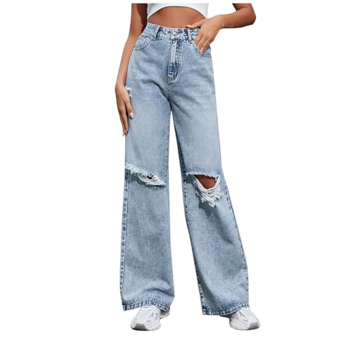Pantalon denim femme taille haute à coupe large décontracté pour un style quotidien élégant