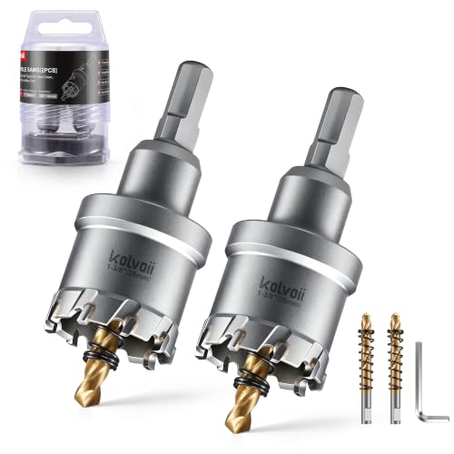 Kolvoii 1-3/8″(35mm) TCT Hole Saws for Stainless Steel and Metal, 2-Pack | Tungsten Carbide-Tipped Hole Cutters; Titanium-Coated Pilot Bit; 1 in (25mm) Cutting Depth; Fits 3/8 in or Larger Chucks