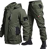[ｉｎｏｔｅｎｋａ] アウトドアジャケット 上下セット メンズ マウンテンパーカー 撥水 防風 ウインドブレーカー トレッキングパンツ 登山ジャケット フード付 取り外し可能 多ポケット 釣り バイク 作業着 春秋服 (L グリーン)