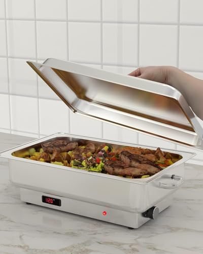Image of Electric Chafing Dish Buffet Set, 2 x 4.5 QT Half-Size Stainless Steel Food Warmer with Temperature Control Display, Rectangular Commercial Chafer for Parties, Catering, Festivals