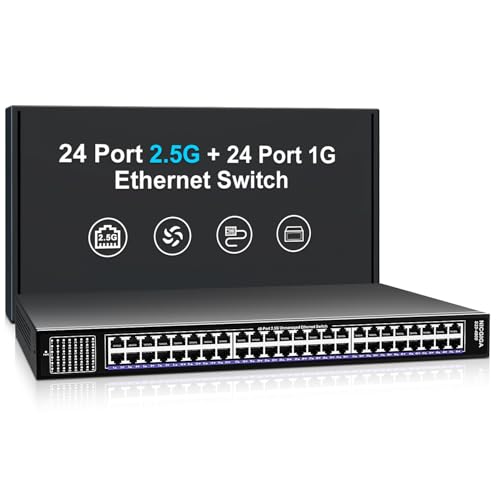 Image of 48 Port 2.5Gb Ethernet Switch Unmanaged, NICGIGA 48 Port 2.5G Network Switch, Plug & Play, Desktop or 19-inch Rack Mount.