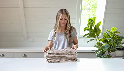 Kanso Waffle Woven Silver Infused Premium Bath Towel - Lightweight, Absorbent And Fast Drying Ultra Soft Bamboo Cotton Blend - Tan, 31" X 57" #TOP1