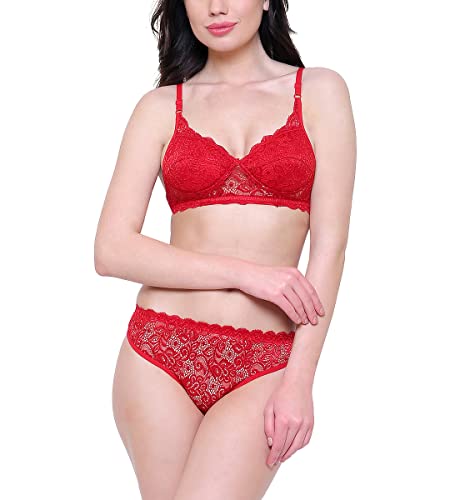 Image of Women's Lace & Polyamide Bridal Honeymoon Bra Panty Set