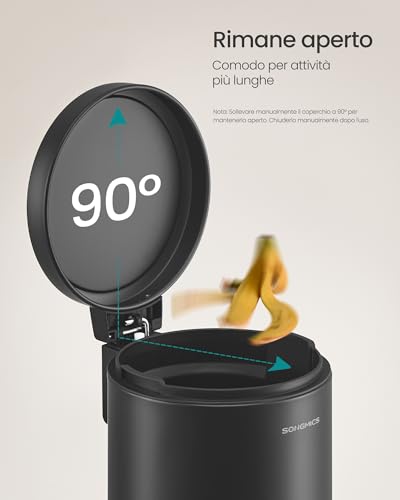 SONGMICS Cestino da Bagno a Pedale, Pattumiera Bagno 3 L in Acciaio, Coperchio con Chiusura Morbida, Secchio Interno, per Rifiuti, Camera da Letto, Nero Inchiostro LTB013BZ01 - Immagine 4
