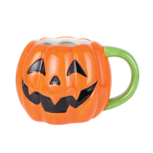 Gallerie Ii 16.Oz Cute Smiling Jack O' Lantern Pumpkin Halloween 100% Ceramic Mug Spooky Scary Autumn Fall Harvest Coffee Hot Tea Cocoa Whimsical Home Kitchen Cup Festive Microwave Safe Hand Wash