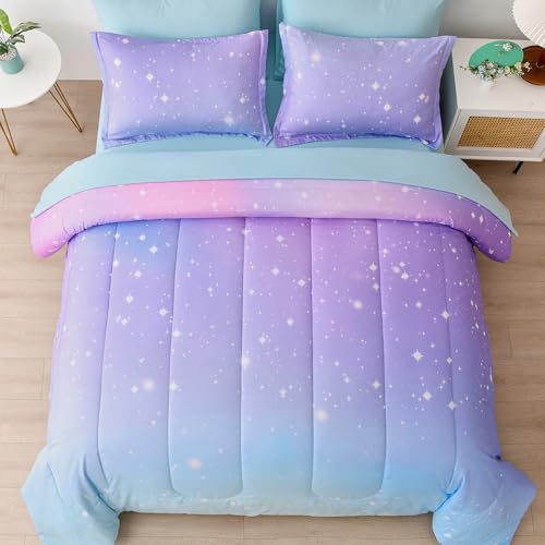 Image of Dinjoy Girls Comforter Set 6 Pieces, Twin Size Colorful Ombre Rainbow Bedding Set, Bed in A Bag for Kid Teen Girls (1 Comforter, 1 Flat Sheet, 1 Fitted Sheet, 1 Pillow Shams, 2 Pillowcases)
