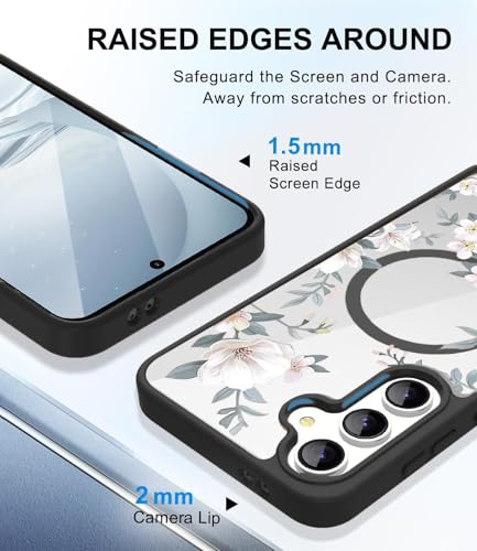 Image of VONZEE Compatible with Samsung Galaxy S25 Plus 5G Designer Case Luxury Retro Flowers Floral Clear for Magnetic Wireless Charging Case Shockproof PC+TPU Cute Glossy Shiny Cover for Girls Women, Black