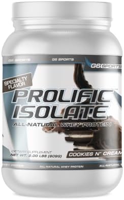 G6 Sports Nutrition Prolific Isolate All Natural Whey Protein Isolate (Gluten Free, Lactose Free, Soy Free, Stevia Sweetened, 25g Protein, 120 Calories) – 2lb Jar – Cookies N' Cream - 1