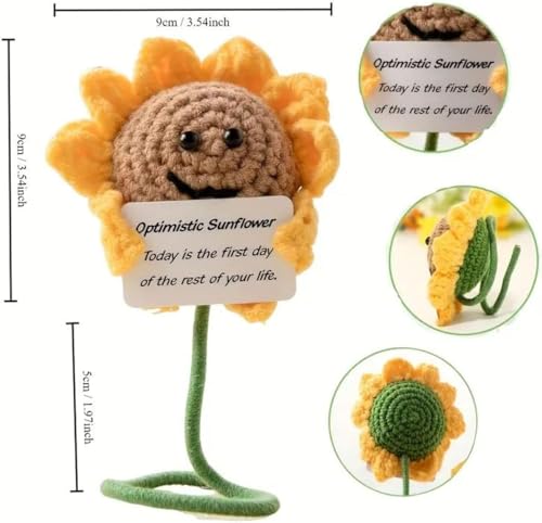 VPHOME Positive Sunflower Crochet Knitted Doll with Encouragement Card - Mini Creative Gifts for Friends, Family, Party Decoration, and Birthday Celebrations - Thumbnail 5