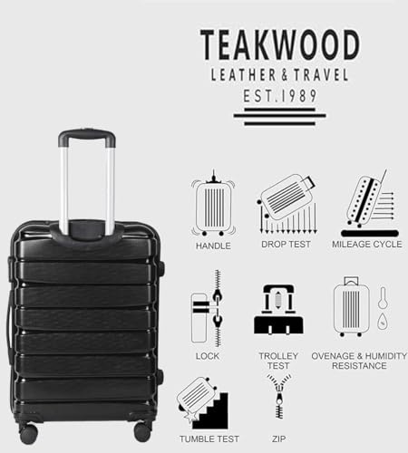 Image of TEAKWOOD LEATHERS Unisex Check in Trolley Bag for Travel, Hard Cabin with Zipper Closure, Adjustable Push Button TSA Lock System 360 Degree Rotating 8 Wheels | 55 & 65 CM | Set of 2 | Black