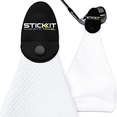 Stickit Magnetic Towel, White | Top-Tier Microfiber Golf Towel With Deep Waffle Pockets | Industrial Strength Magnet For Strong Hold To Golf Carts Or Clubs #TOP4