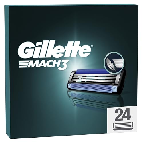Gillette Mach3 Base Pack de 24 Recambios Para Maquinillas De Afeitar Para Hombre, Cuchillas de Afeitar Con 3 Hojas y Banda Lubricante Para Un Afeitado Suave, Compatible Con Todos Los Mangos Mach3