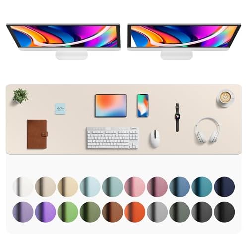 Aothia Faux Leather Desk Mat - Large Mouse Pad, Non-Slip PU Leather Blotter, Waterproof Writing Surface for Office and Home (Beige, 63" x 17")