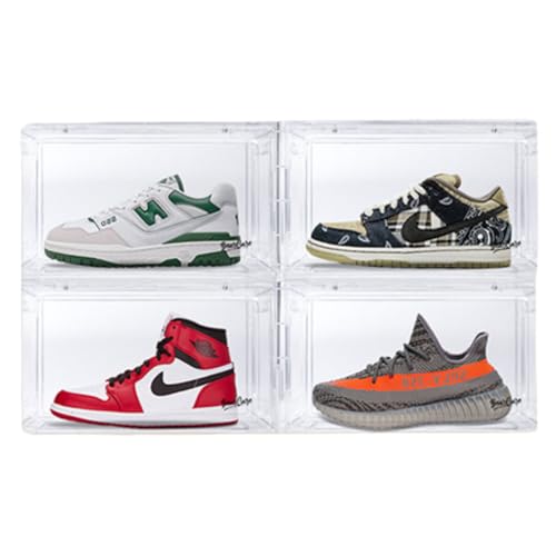 Image of Sneaker Box Transparent Pack of 4 |Front-Opening Heavy-Duty |Stackable Shoe Storage Organizer Crate with Magnetic Closure | Clear Sneaker Display and Dust-Proof Container | For Men and Women