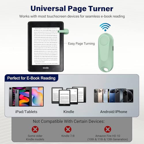 Image of Case-Friendly Page Turner for Kindle Paperwhite Oasis Kobo eReaders | Camera Camcorder Remote Controls, Page Turner Clicker for ipad Tablets Reading Novels with Wrist Strap Storage Bag