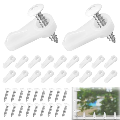 20 Pack Window Screen Clips PL 7909 Molded Plastic Window Screen Holder Clips with Screws Storm Window Clips for Fastens Windows Screens Storm Door Panels (White)