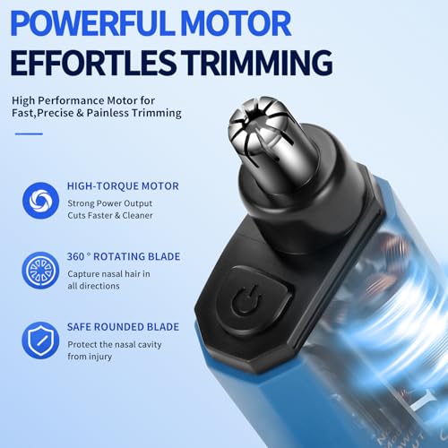 pebsoa Nose Hair Trimmer for Men and Women, USB-Rechargeable Electric Nose and Ear Hair Trimmer, Pain-Free, Waterproof and Portable, with Stainless Steel Blades (Blue) — view 2