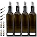 Flasche Ölflasche mit Edelstahl-Ausgießer 1 Liter - Deckel in Schwarz, Gold und Silber - Wasserfestes Etikett (4x 1 Liter Flaschen)