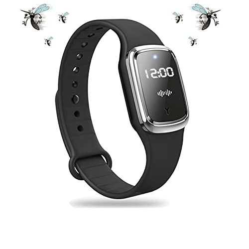Braccialetto repellente per zanzare ad ultrasuoni, anti-insetti, intelligente, con ricarica USB, impermeabile, riutilizzabile, per bambini e adulti (nero)