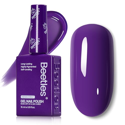 Image of Beetles Purple Gel Nail Polish 15ml HEMA-Free Dark Purple Soak Off UV | Full-size 15ml dark purple gel polish for salon-style DIY manicures; soak off and cure with a UV /LED lamp.