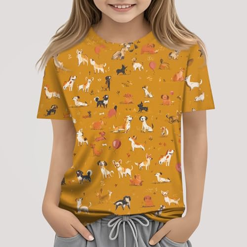 Girls Cute Animals Graphic T-Shirts Soft Short Sleeve Casual Summer Tops, Ages 3-143