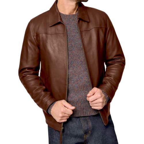 Image of Isaac & David Chicago Men's New Black /Brown Lambskin Leather Classic Open Bottom Jacket Motorcycle Vintage Racing Jacket