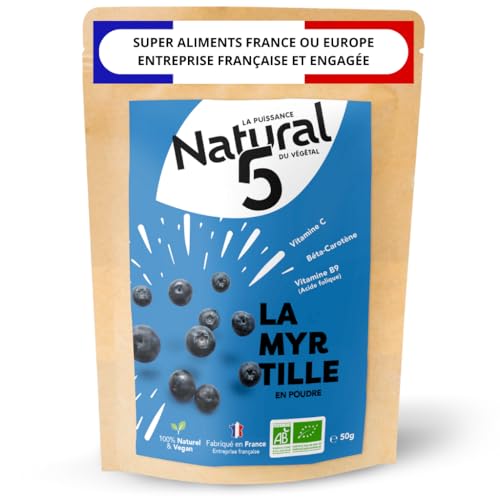 MYRTILLE POUDRE BIO 120G - Riche en fibres, anti- oxydants, Idéal...