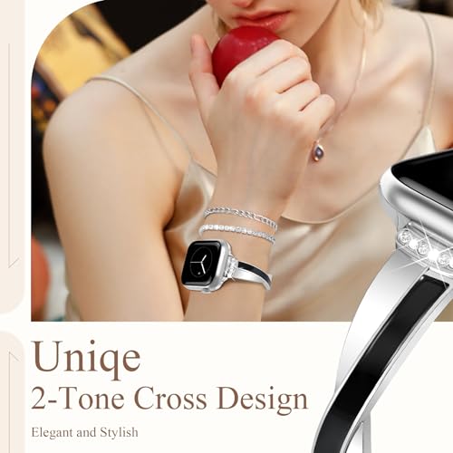 Newlibery Silver Slim Band and 2Pcs Bracelet Set for Women Compatible with Apple Watch 38mm 40mm 41mm 42mm(S10/11) Adjustable Metal Dressy Strap for iWatch Series 11/10/9/8/7/6/5/4/SE/3/2/1 by Newlibery - Used condition - Image 2