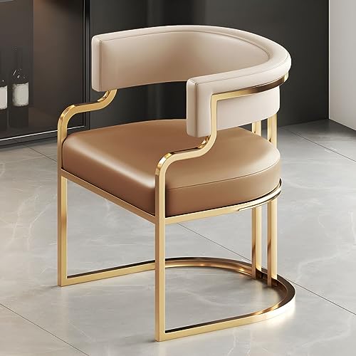 FYZLOIPU Sillón Tapizado En Marrón Claro con Piel Sintética Y Patas De Latón: Ideal para Tiendas De Té con Leche Y Cocinas Y Comedores.,