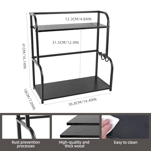 PopuLike 2 Tier Black Coffee Station Organizer, Coffee Bar Accessories Wooden Spice Rack Home and Kitchen Countertop Shelf Kitchen Storage Organiser for Tea and Coffee - Image 2