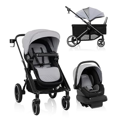 Evenflo Transformer Stroller to Wagon Travel System Featuring LiteMax NXT Infant Car Seat (Fog Gray)