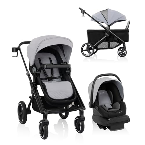 Evenflo Transformer Stroller to Wagon Travel System Featuring LiteMax NXT Infant Car Seat (Fog Gray)