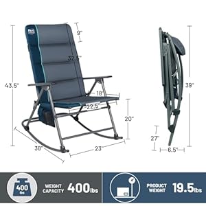 TIMBER RIDGE Oversized Folding Rocking Camping Chair Padded Outdoor Rocker with High Back Portable Outdoor Chair for Patio Garden Lawn Supports up to 400 lbs Blue