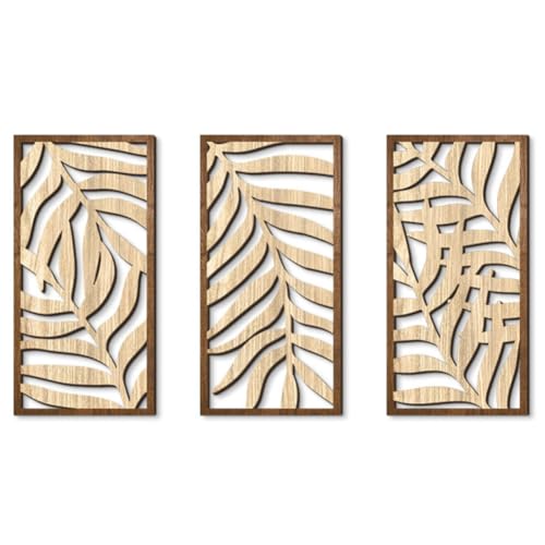 SHTGOI Decoración de pared 3 piezas mural esculturas de pared de madera pinturas decorativas corte láser patrón ahuecado póster abstracto póster colgante decoración de pared lienzo hoja para
