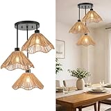 QAREHL Suspension Luminaire à 3 Lumières – Luminaire de Plafond pour Salon, Plafonnier Semi-Encastré en Rotin pour Salle à Manger, Chambre, Entrée et Cuisine – Culot E27