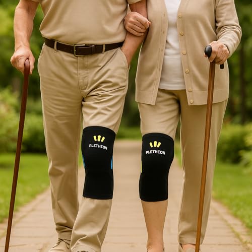 Image of PLETHEON Knee Cap for Pain Relief Men & Women | Compression Knee Support for Gym, Sports & Running | Anti-Slip, Breathable & Sweat-Free Knee Brace for Joint Pain & Injury Recovery (BLACK-GREEN, XXL)