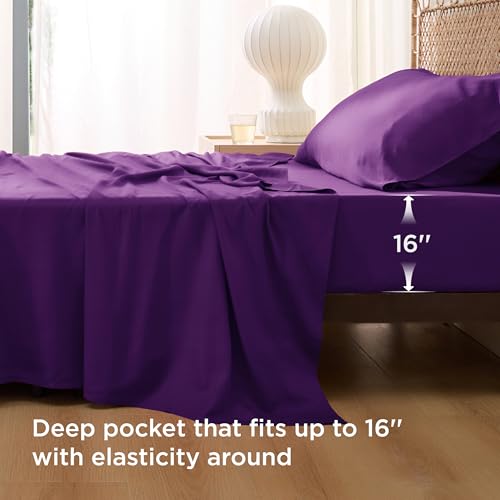 Image of Bedsure Cooling Sheets Twin, Rayon Derived from Bamboo, PureWoven, Breathable & Soft Twin Sheets Set, Deep Pocket Up to 16 Inches, Hotel Luxury Silky Bedding for Hot Sleepers, Plum