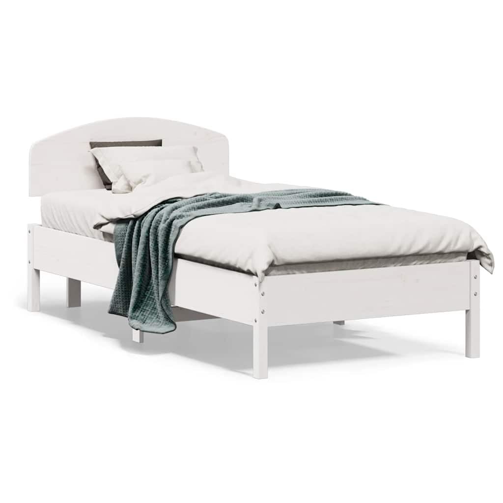 Lite drewno sosnowe z zagłówkiem Biały 75x190 cm 19.84 | Rama łóżka bez materaca biała 75x190 cm lite drewno sosnowe z zagłówkiem listwy ze sklejki do sypialni mocna konstrukcja