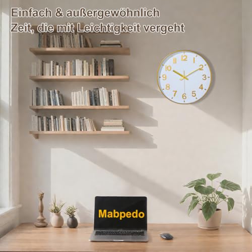 Image of Modern Wall Clock, 10 Inch Digital Wall Clocks Battery Operated, Round Non Ticking Silent Analog Clock for Bedroom Living Room Kitchen Office Gym Classroom Decor, Gold Battery Clock