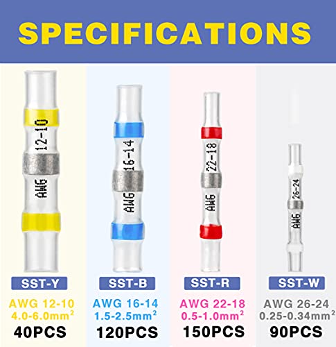Haisstronica HX8433 400Pcs Solder Seal Wire Connectors-Haisstronica Waterproof Wire Connectors-Heat Shrink Wire Connectors-Heat Shrink Butt Connectors-Self Solder thumb #1